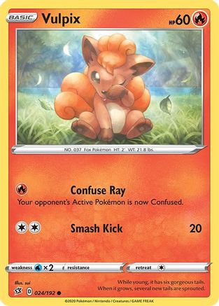 Vulpix 024/192  - Reverse Holofoil SWSH02 Rebel Clash - Common