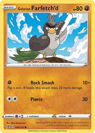 Galarian Farfetch'd 094/192  - Reverse Holofoil SWSH02 Rebel Clash - Common