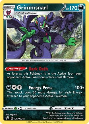 Grimmsnarl 125/192  - Holofoil SWSH02 Rebel Clash - Holo Rare