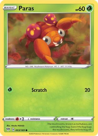 Paras 003/189  SWSH03 Darkness Ablaze - Common
