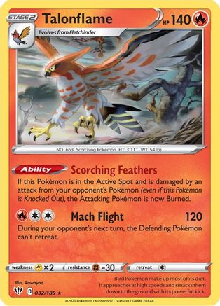Talonflame 032/189  - Reverse Holofoil SWSH03 Darkness Ablaze - Rare