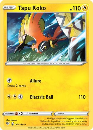 Tapu Koko 061/189  - Holofoil SWSH03 Darkness Ablaze - Holo Rare