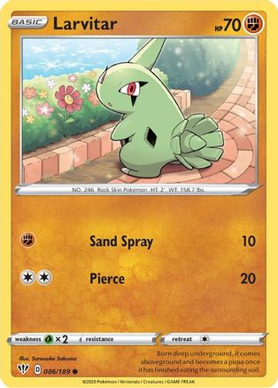 Larvitar 086/189  - Reverse Holofoil SWSH03 Darkness Ablaze - Common