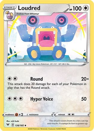 Loudred 136/185  - Reverse Holofoil SWSH04 Vivid Voltage - Uncommon