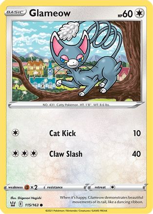 Glameow 115/163  - Reverse Holofoil SWSH05 Battle Styles - Common