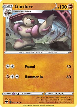 Gurdurr 074/163  - Reverse Holofoil SWSH05 Battle Styles - Uncommon