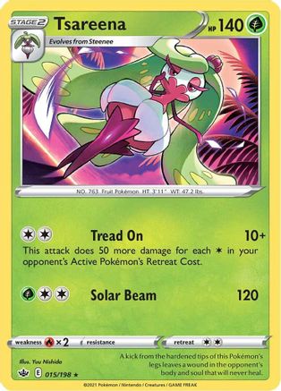 Tsareena 015/198  - Reverse Holofoil SWSH06 Chilling Reign - Rare