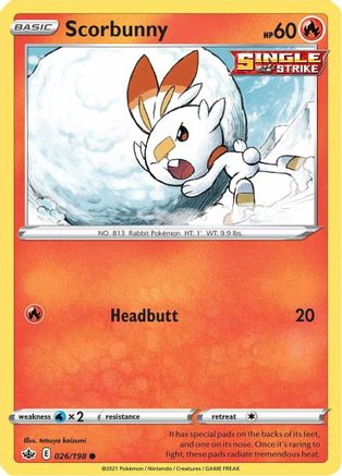Scorbunny 026/198  - Reverse Holofoil SWSH06 Chilling Reign - Common