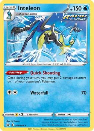 Inteleon 043/198  - Holofoil SWSH06 Chilling Reign - Holo Rare