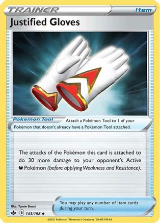 Justified Gloves 143/198  - Reverse Holofoil SWSH06 Chilling Reign - Uncommon