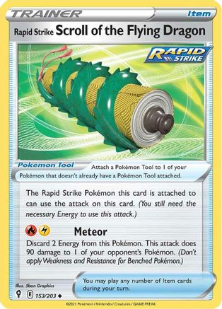 Rapid Strike Scroll of the Flying Dragon 153/203  - Reverse Holofoil SWSH07 Evolving Skies - Uncommon
