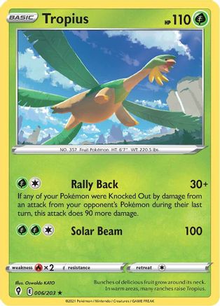Tropius 006/203  - Reverse Holofoil SWSH07 Evolving Skies - Rare