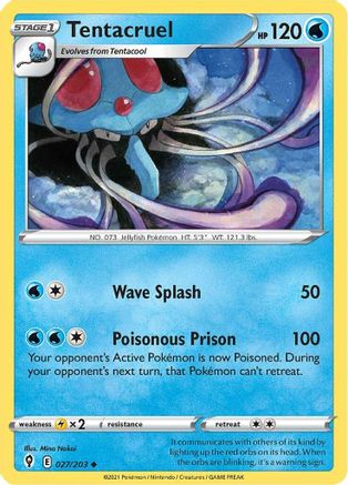 Tentacruel 027/203  - Reverse Holofoil SWSH07 Evolving Skies - Uncommon