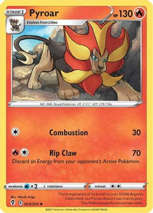 Pyroar 023/203  - Reverse Holofoil SWSH07 Evolving Skies - Uncommon