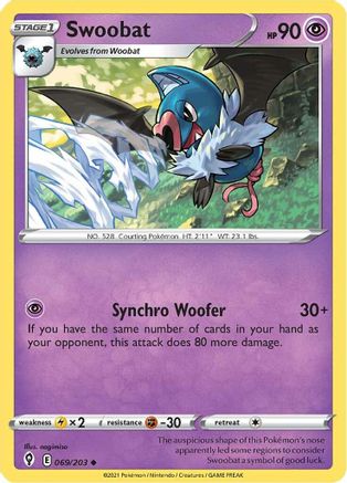 Swoobat 069/203  - Reverse Holofoil SWSH07 Evolving Skies - Uncommon