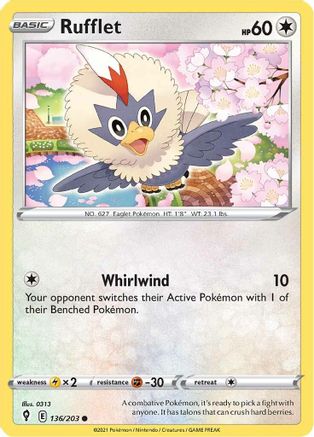 Rufflet 136/203  - Reverse Holofoil SWSH07 Evolving Skies - Common