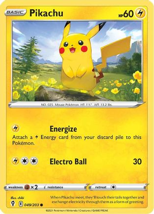 Pikachu 049/203  SWSH07 Evolving Skies - Common