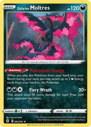 Galarian Moltres 093/203  - Holofoil SWSH07 Evolving Skies - Holo Rare