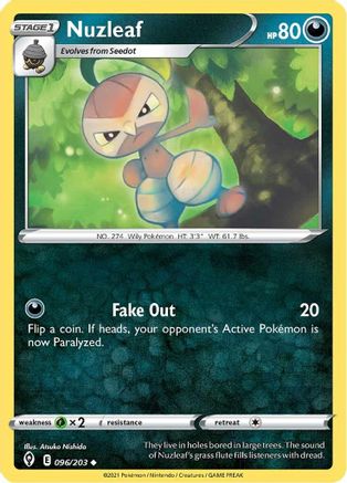 Nuzleaf 096/203  - Reverse Holofoil SWSH07 Evolving Skies - Uncommon