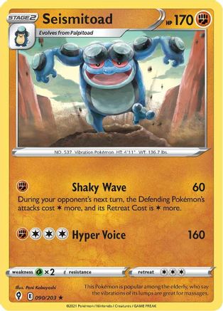 Seismitoad 090/203  - Reverse Holofoil SWSH07 Evolving Skies - Rare