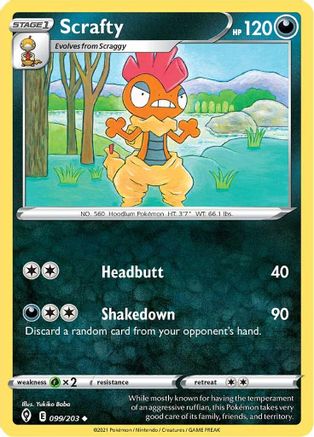 Scrafty 099/203  - Reverse Holofoil SWSH07 Evolving Skies - Uncommon
