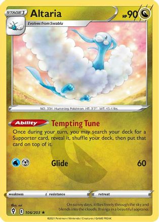 Altaria 106/203  - Reverse Holofoil SWSH07 Evolving Skies - Rare