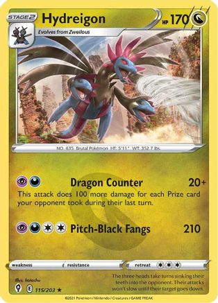 Hydreigon 115/203  - Reverse Holofoil SWSH07 Evolving Skies - Holo Rare