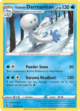 Galarian Darmanitan 072/264  - Reverse Holofoil SWSH08 Fusion Strike - Uncommon