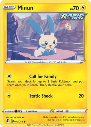 Minun 090/264  - Reverse Holofoil SWSH08 Fusion Strike - Common