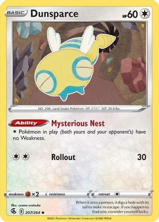 Dunsparce 207/264  - Reverse Holofoil SWSH08 Fusion Strike - Uncommon