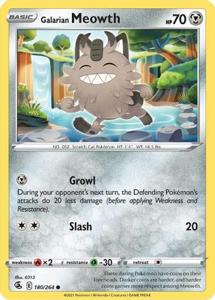 Galarian Meowth 180/264  - Reverse Holofoil SWSH08 Fusion Strike - Common