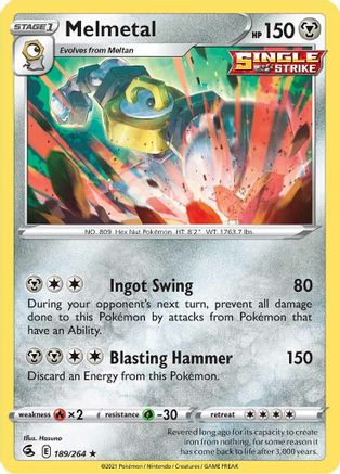Melmetal 189/264  - Reverse Holofoil SWSH08 Fusion Strike - Holo Rare