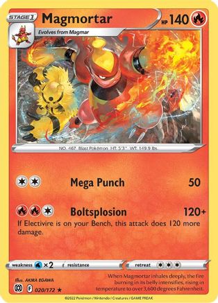Magmortar 020/172  - Reverse Holofoil SWSH09 Brilliant Stars - Rare