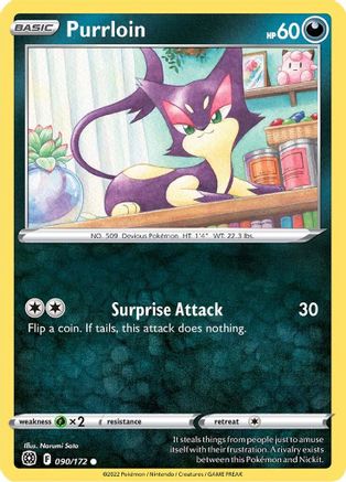 Purrloin 090/172  - Reverse Holofoil SWSH09 Brilliant Stars - Common