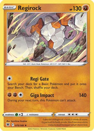 Regirock 075/189  - Reverse Holofoil SWSH10 Astral Radiance - Rare