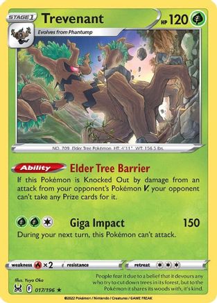 Trevenant 017/196  - Holofoil SWSH11 Lost Origin - Holo Rare
