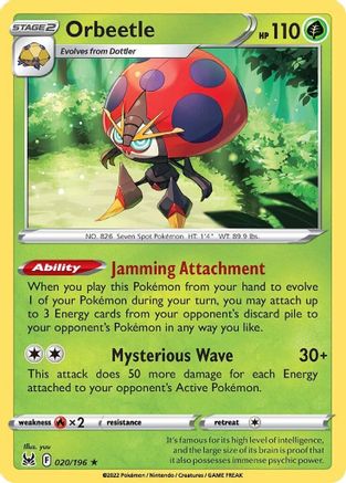 Orbeetle 020/196  - Reverse Holofoil SWSH11 Lost Origin - Holo Rare