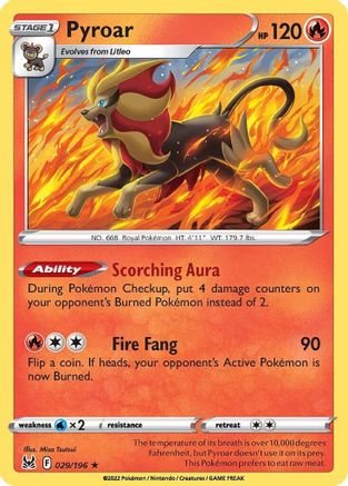 Pyroar 029/196  - Reverse Holofoil SWSH11 Lost Origin - Holo Rare