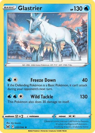 Glastrier 051/196  - Reverse Holofoil SWSH11 Lost Origin - Holo Rare