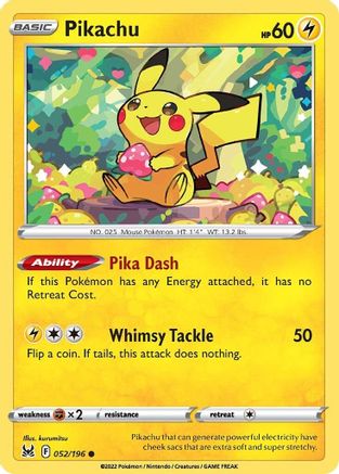 Pikachu 052/196  - Reverse Holofoil SWSH11 Lost Origin - Common