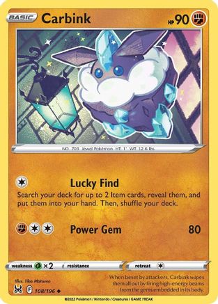 Carbink 108/196  - Reverse Holofoil SWSH11 Lost Origin - Uncommon