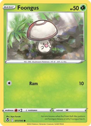 Foongus 011/195  - Reverse Holofoil SWSH12 Silver Tempest - Common