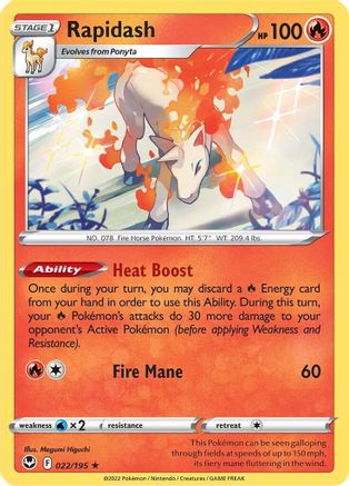 Rapidash 022/195  - Reverse Holofoil SWSH12 Silver Tempest - Holo Rare