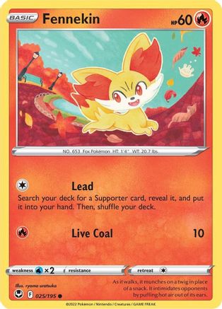 Fennekin 025/195  - Reverse Holofoil SWSH12 Silver Tempest - Common