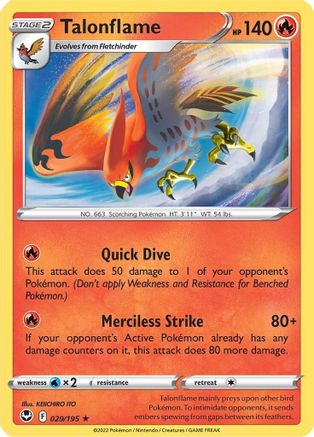 Talonflame 029/195  - Reverse Holofoil SWSH12 Silver Tempest - Rare