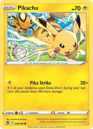 Pikachu 049/195  - Reverse Holofoil SWSH12 Silver Tempest - Common