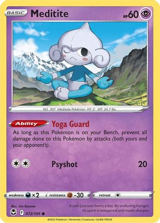 Meditite 072/195  - Reverse Holofoil SWSH12 Silver Tempest - Common