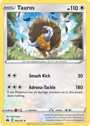 Tauros 106/159  - Reverse Holofoil Crown Zenith - Rare