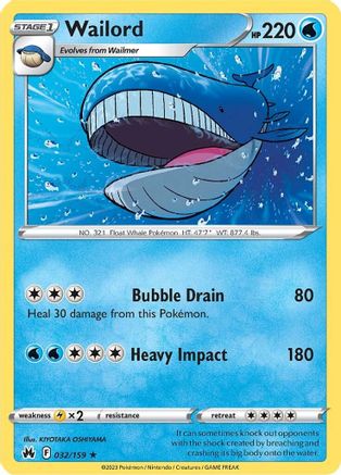 Wailord 032/159  Crown Zenith - Rare