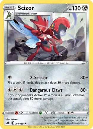 Scizor 086/159  - Reverse Holofoil Crown Zenith - Rare